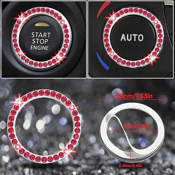 8 pcs Red Bling Car Accessories Set for Women, Steering Wheel Cover, Sparkly Seat Belt Covers, Bling Gear Shift Cover, Universal Fit Most Cars (Red Diamond)