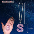 Bling Pink Car Accessories for Women Letter Charm, Rainbow Color Rear View Mirror Cute Crystal Pendant Car Decorations, Lucky Gifts Girly Diamond Rhinestone Charm Interior S