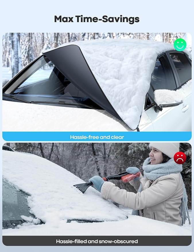 Windshield Cover for Ice and Snow - [ Magnetic Fit][ 1S Snow Removal][ Ultra Waterproof] Heavy Duty 800D Oxford Fabric, 4X Stable, Winter Car Gifts Accessories for Most Cars, SUV (62"x48")