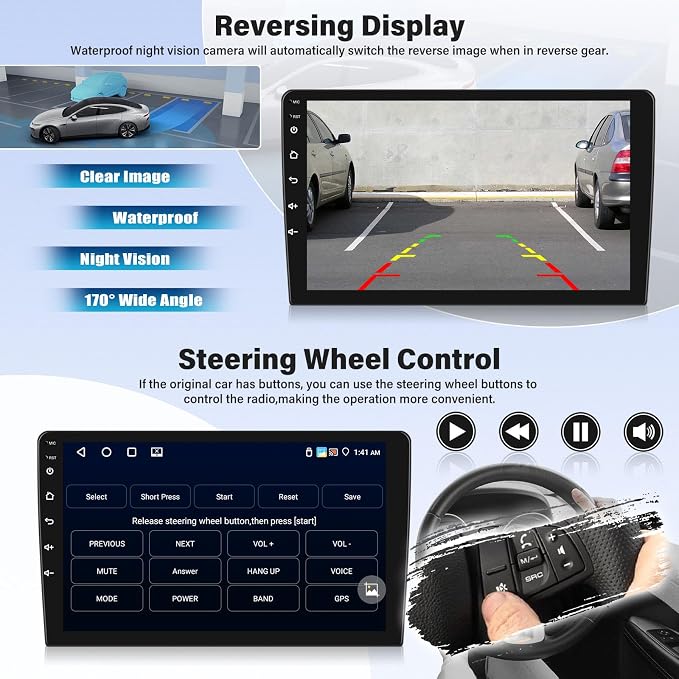 [4+128G] Android 15 Car Radio Stereo for Hyundai 2007-2010 with Wireless Carplay&Android Auto,9 Inch Car Radio with Mirror Link Bluetooth FM/RDS WiFi GPS EQ SWC+AHD Backup Camera