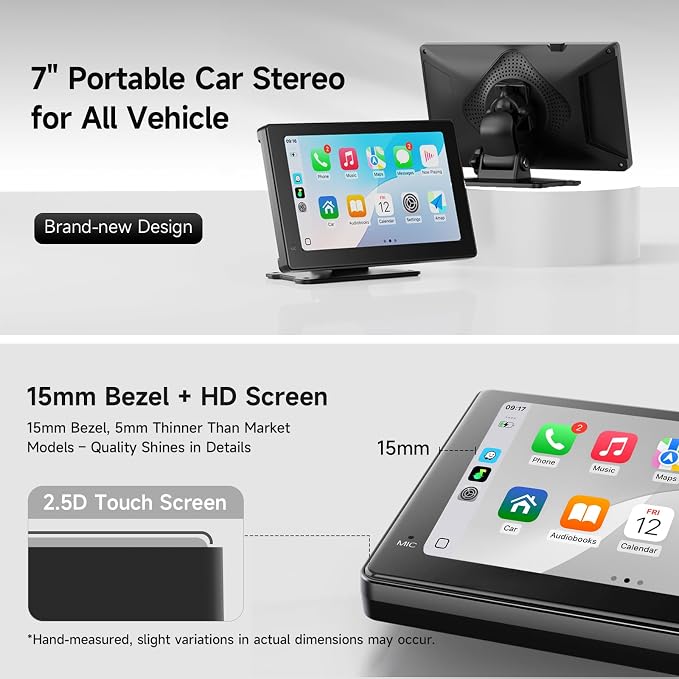 7 Inch Portable Carplay Screen for Car,Car Stereo Wireless Carplay & Android Auto,1080p Backup Camera CarAudio Receivers GPS Navigation Mirror Link