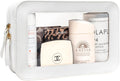 Clear Sunscreen Makeup Bags Pouch, TSA Approved Toiletry Bag with Zipper, Portable Make Up Organizer Traveling Compact Car Bag for Beach Essentials(Clear-White)