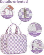 Hanging Toiletry Bag for Women Travel Makeup Bag Organizer Toiletries Bag for Travel Size Essentials Accessories Cosmetics (Purple Checkerboard (Medium))