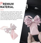 2PCS Bling Bow Car Seat Headrest Hooks, S Type Cute Bow Car Seat Back Hanger Storage for Purses Bags Grocery, Crystal Rhinestone Vehicle Rear Seats Organizer, Universal for Most Cars (Pink)