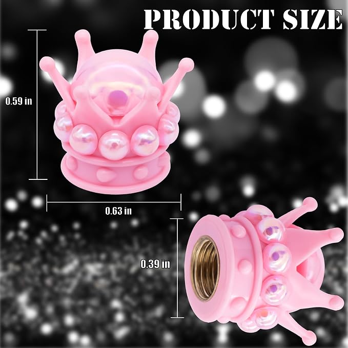 4PCS Crown Bling Tire Stem Valve Caps, Crystal Diamond Tire Air Cap Set Universal Copper Core Stem Covers for Cars, SUV, Trucks, Bikes, Motorcycles, Bicycles (Pink & Pink)
