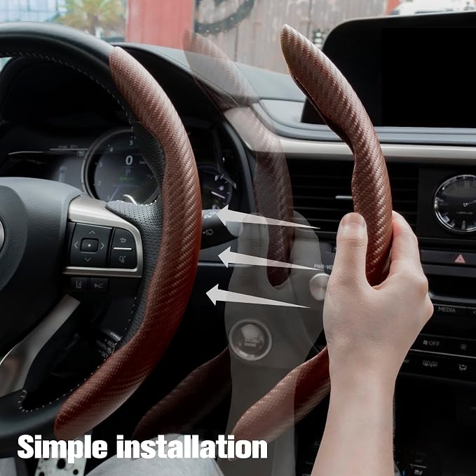 2pcs Carbon Fiber Anti-Skid Steering Wheel Cover, Waterproof & Segmented Butterfly Design, Universal 99% Vehicle Wheel Cover Protector, Car Interior Accessories (Champagne-2pcs)
