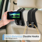 Car Seat Headrest Hooks - 4 Pack Universal Car Purse Hook, Leather Car Bag Purse Holder with Double Metal Hooks for Handbags, Grocery Bags, Bottles, Phones, Black