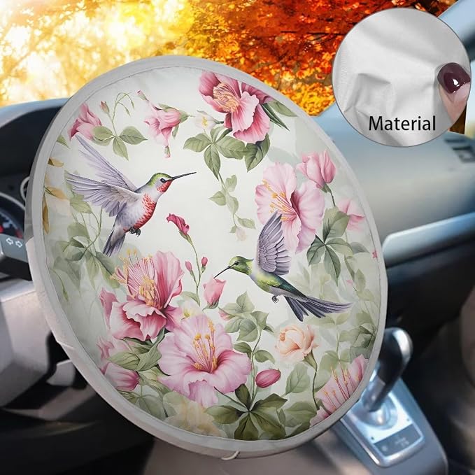 Car Steering Wheel Sun Shade Cover Hummingbird Flower Car Accessories for Women 17 inch Universal Steering Wheel Sun Block Cover Heat Reflector Fit Most Vehicle SUV Trucks Sedan