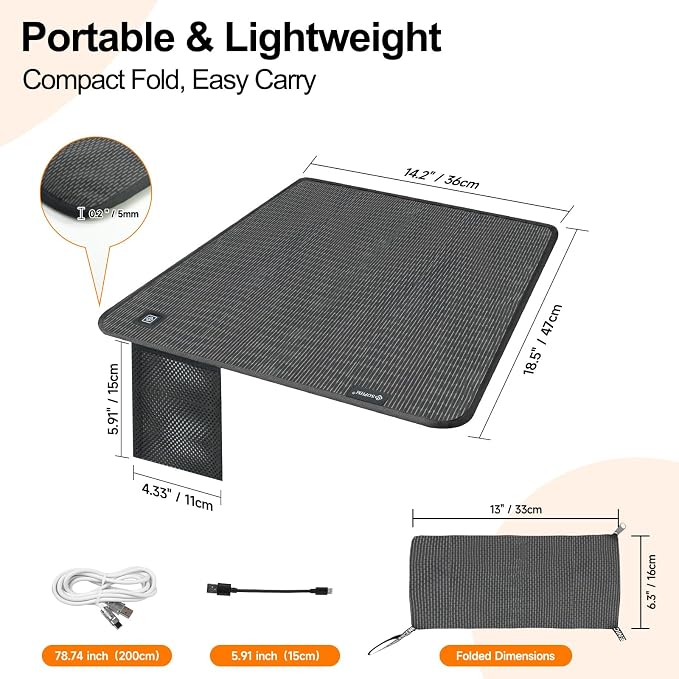Portable Outdoor Heated Seat Cushion for Camping, Stadium Bleachers - 3-Temp Fast Heating (Power Bank Not Included)