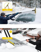 2025 Extra Long 55.7" Ice Scrapers for Car Windshield Multi-Functional Detachable Car Ice Scraper with Foam Grip and 270° Pivoting Brush Head Snow Brush for SUV Truck Auto(Yellow)