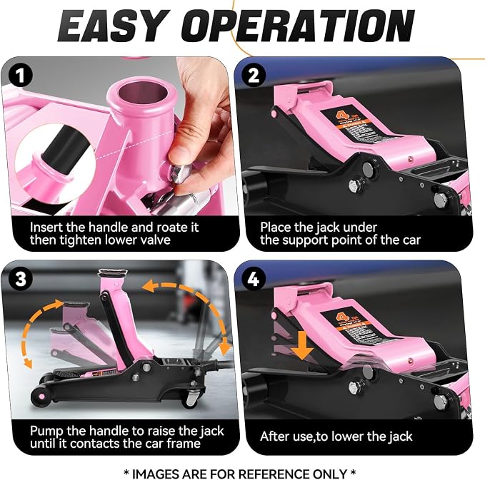 4 Ton Low Profile Floor Jack, Heavy Duty Steel Hydraulic Car Jack with Dual Pistons Quick Lift Pump, Hydraulic Racing Floor Jack, Lifting Range 4.5" to 20", Pink