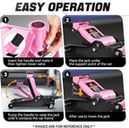 4 Ton Low Profile Floor Jack, Heavy Duty Steel Hydraulic Car Jack with Dual Pistons Quick Lift Pump, Hydraulic Racing Floor Jack, Lifting Range 4.5" to 20", Pink