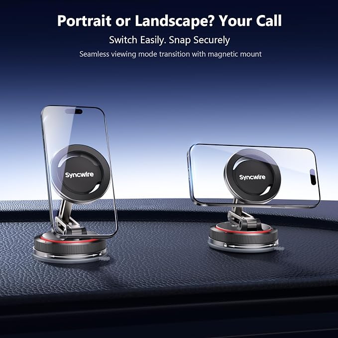 for MagSafe Car Mount [3-Axis] Nano Adhesive Gel + Strong Suction Cup Magnetic Phone Holder for Dashboard & Windshield, 360° Adjustable for iPhone 17 16 15 14 13 12, Samsung, Matte Black