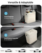 Corduroy Car Trash Can with Lid and Mesh Pockets - Leakproof Organizer,Multipurpose Waterproof Garbage Can/Trash Bin for Car(Off-White-3 Gallons)