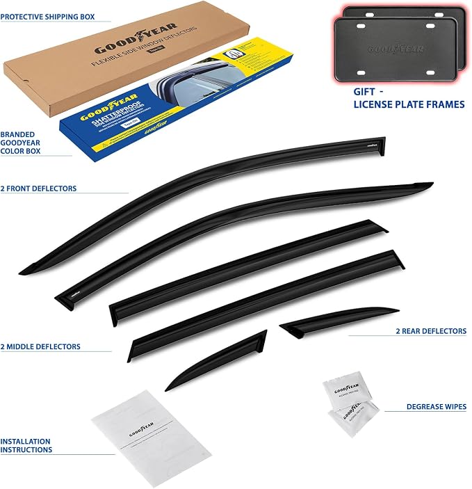 Goodyear Shatterproof Window Deflectors for Chevrolet (Chevy) Trax 2024-2026, Tape-on Rain Guards, Window Visors, Vent Deflector Visor, Car Accessories, 6 pcs. - GY008856