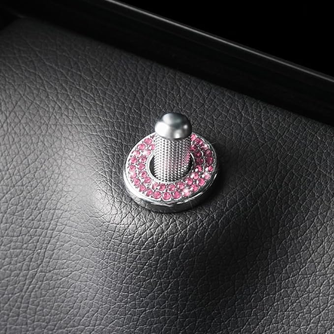 4 Pcs Bling Car Inner Door Lock Covers, Crystal Pull Rod Bolt Stickers, Sparkly Rhinestones Auto Door Bolt Decorations, Vehicle Lock Pin Cap Decors for C Class C200L GLC260 C260L (Pink)