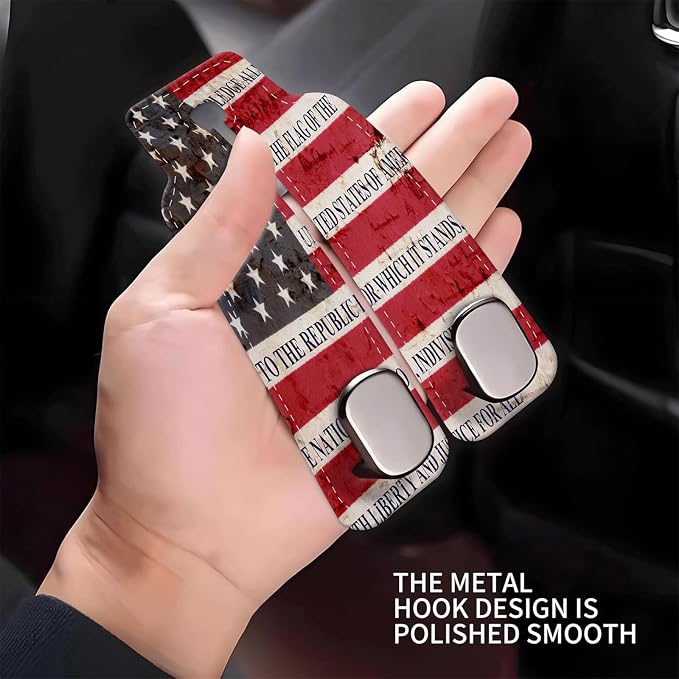 Car Seat Headrest Hook, Universal Leather Cute Hanger Holder Hook, Storage Organizer Interior Accessories for Purse Bags Handbag Retro American Flag