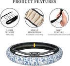 Blue Floral Steering Wheel Cover for Women & Men – Universal 15 Inch Car Accessories, Non-Slip & Stylish Design, Fits Most Cars, SUVs, and Auto