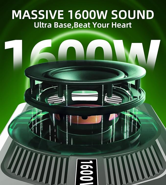 2026 Upgraded 1600W 10" Ultra-Slim Active Under Seat Car Subwoofer Built-in Amplifier & LED Lights | Distortion-Free Bass | Low Pass Filter, Gain & Bass Boost Control