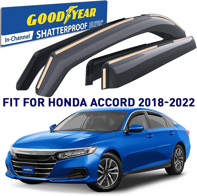 Goodyear Shatterproof in-Channel Window Deflectors for Honda Accord 2018-2022, Rain Guards, Window Visors for Cars, Vent Deflector, Car Accessories, 4 pcs - GY008183