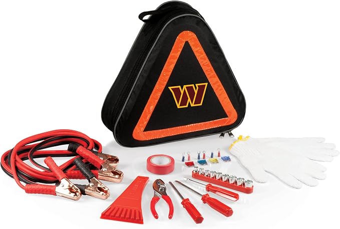PICNIC TIME NFL Roadside Emergency Car Kit, Auto Vehicle Safety Road Side Assistance with Jumper Cables and Car Tool Kit, (Black with Orange Accents)