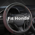 Customized Auto Car Steering Wheel Cover for Honda Civic, CR-Z, Insight, S2000, 14" - 14.25" (Diamond Quilted-Black+Red-Small Size)