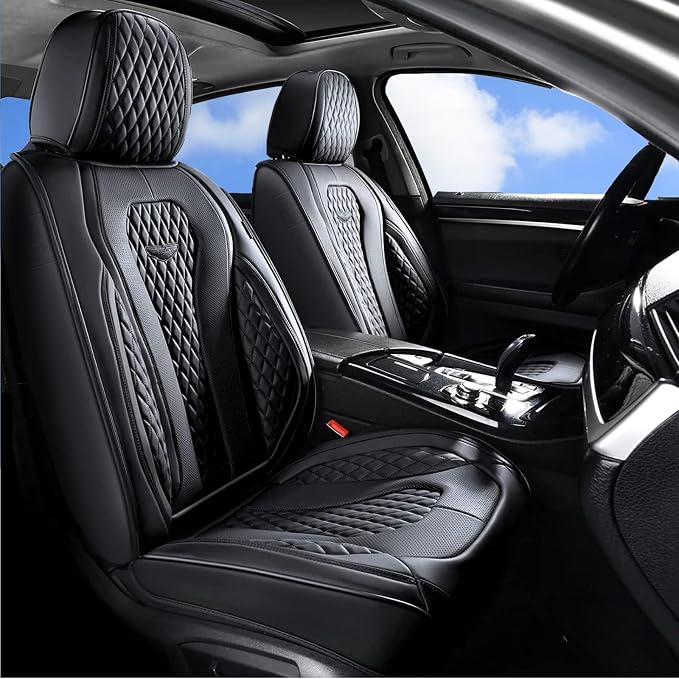 Coverado Seat Covers, Car Seat Covers Full Set, Black Car Seat Cover, Car Seat Covers Front Seats Back Seat Cover, Waterproof Car Seat Cushion, Leather Seat Covers Seat Protector Fit for Most Cars