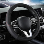 Leather Car Steering Wheel Cover, 15 Inch Anti-Slip Carbon Fiber Black Steering Wheel Cover, Universal Car Interior Accessories for Trucks Sedans SUVs (Black)