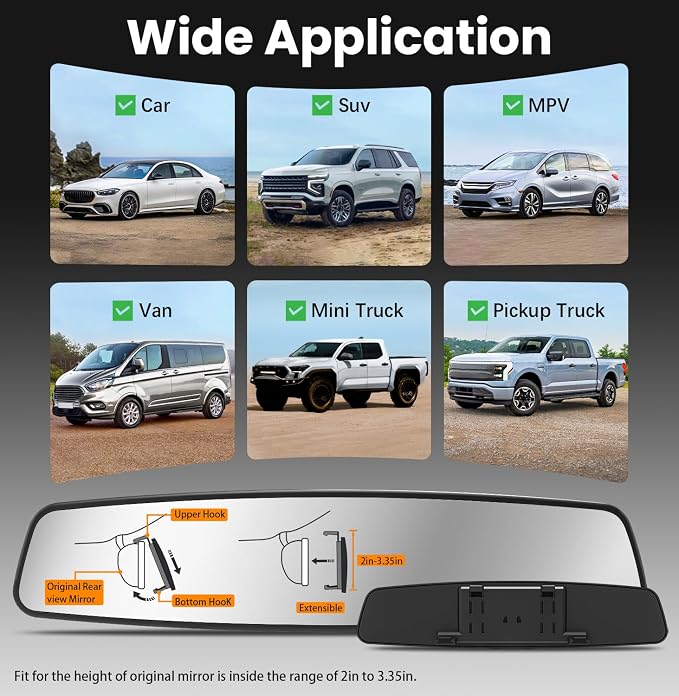 Rear View Mirror, 14 Inch Chrome Anti-glare Panoramic Rear Mirrors Universal Convex Car Interior Clip on Extra Big Wide Angle Rearview Mirror Extender to Reduce Blind Spot for Car SUV Trucks