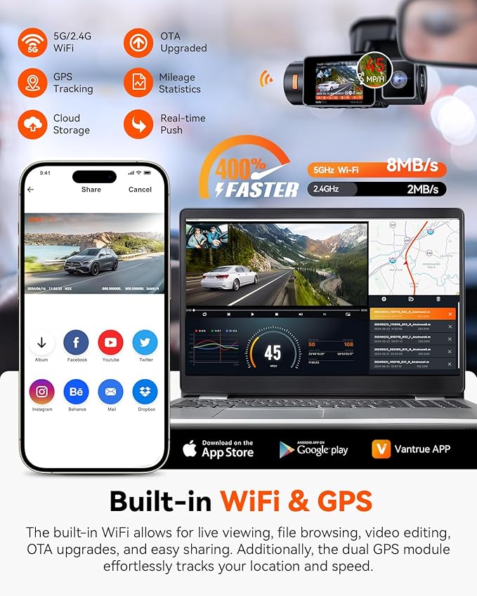 N2X 2.7K Dash Cam Front and Inside, 5G WiFi Dual Dash Camera for Car with HDR IR Night Vision, STARVIS 2, GPS, 2.5K/60FPS, G-Sensor, 24/7 Parking Mode, Voice Control, Support 512GB Max