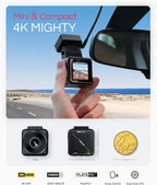 E1 Pro 4K Mini Dash Cam Front, STARVIS 2 PlatePix HDR Night Vision Car Camera, Built-in 5G WiFi GPS, 1.54'' IPS Screen, Voice Control, 24/7 Buffered Parking Mode, Support 1TB Max