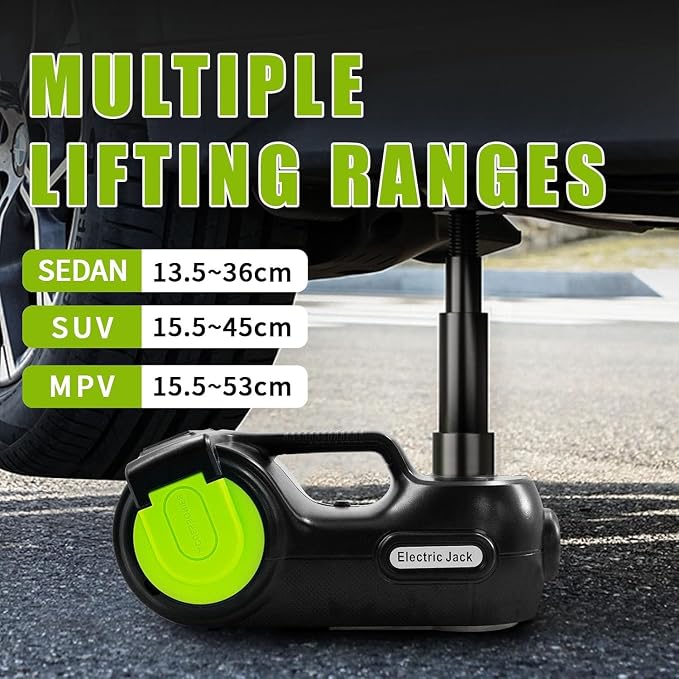 Electric Car Jack Kit 5 ton 12V Hydraulic Car Jack Lift (Lifting Range: 5.3-14.17inches) with Impact Wrench Inflator Pump for Car SUV Sedan MPV, LCD Display and Tire Pressure Monitor