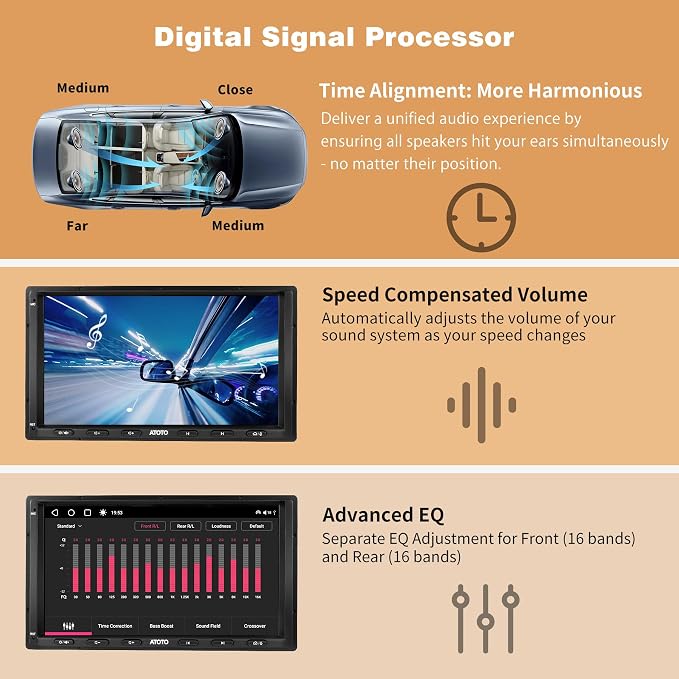 S8 8-Core 7inch Android Double Din Car Stereo Receivers, Wireless CarPlay & Android Auto, Built-in 4G, WiFi/BT/USB, Dual Bluetooth, 4G+32G, SCVC&HD LRV, DSP, AI Chat&GPS Tracking, S8G2A74MS