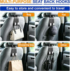 Car Purse Hook, 4-Pack Leather Headrest Hooks for Car | Purse Holder for Car, Car Bag Hooks for Headrest, Universal Back Seat Storage Hooks for Grocery Purses and Bags, Black