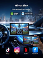 9" Wireless Apple Carplay Screen for Car, Portable Car Play Screen for Car & Android Auto, 4K Dash Cam, 1080p Backup Camera, GPS Navigation, Car Audio Receivers Mirror Link, Bluetooth, FM, Siri