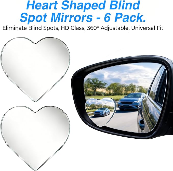 6Pcs Heart Blind Spot Mirror for Car, Convex Mirrors Universal Fit Stick for Blindspot