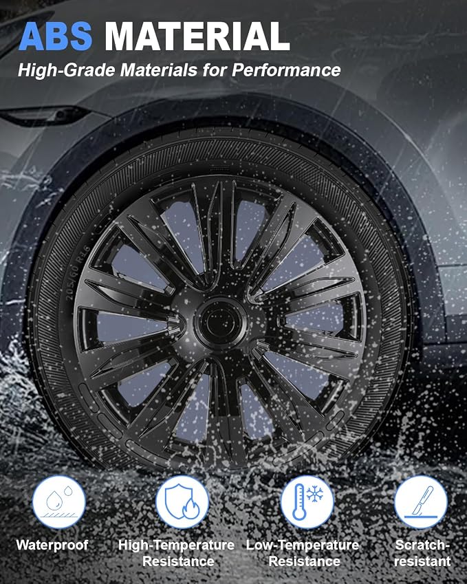 Hubcap Wheel Covers Hub Caps 16 Inch Set of 4 Black Universal Wheel Rim Cover R16 Stylish Car Decor Wheel Covers