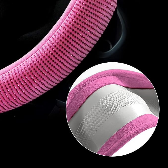 Steering Wheel Cover for Women Bling Bling Crystal Diamond Sparkling Car SUV Wheel Protector Universal Fit 15 Inch (Rose,Standard Size(14" 1/2-15" 1/4))