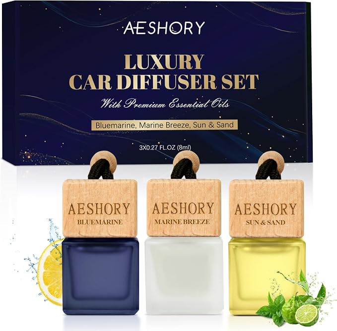 Aeshory Hanging Car Air Freshener, 3-Pack Bluemarine Collection, Long Lasting Car Scent, Unisex, Premium Aromatherapy Essential Oil Diffuser, Gift Set