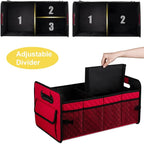 Car Trunk Organizers and Storage for SUV, Collapsible Multi Compartment Container Box Adjustable Car Accessories for Women Men, Red