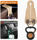 CoBak Extra Wide Car Seat Back Hooks, Premium Stitched Leather Headrest Hangers with Wide Slot Structure, Universal for Any-Width Purses, Handbags, Bags (2 Pack), Gold