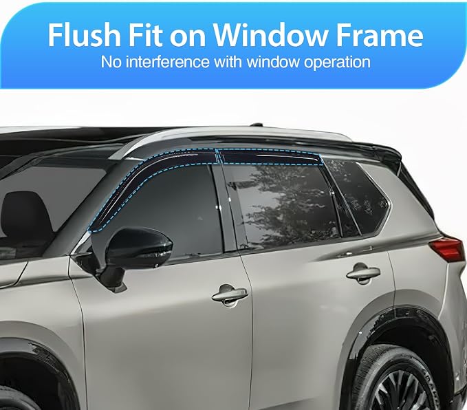 Window Visors for Nissan Rogue 2021 2022 2023 2024 2026, Tape-On Rain Guards Outside Mount Vent Visors Window Deflectors Smoke Tint, Not for Rogue Sport/Select-4PCS