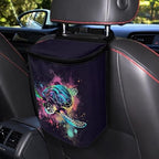 Paint Splatter Turtle Print Car Trash Can with Lid, Leak Proof Auto Trash Bag Hanging Vehicle Garbage Can Multipurpose Storage Container for Back Seat Road Trip
