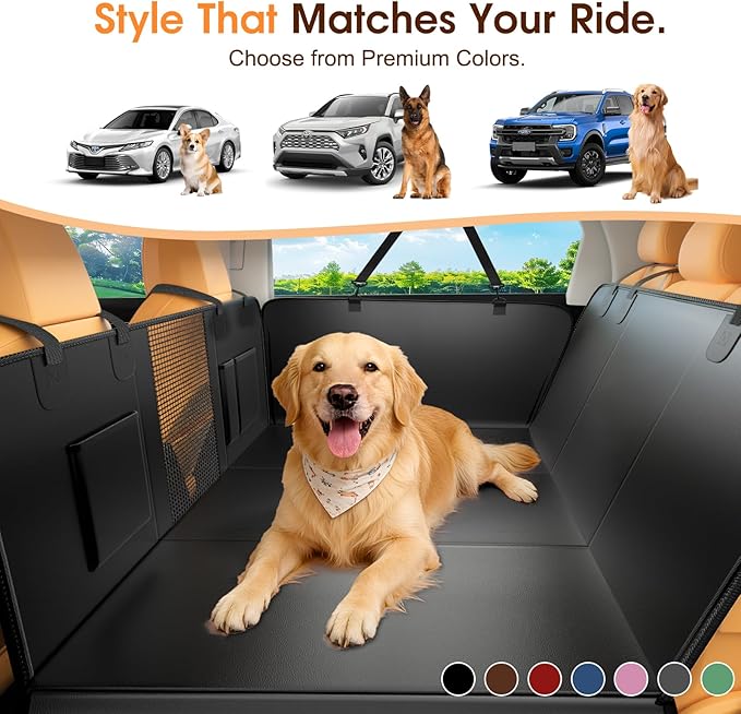 Hard Bottom Dog Car Seat Cover for Back Seat, 52"x65" Waterproof PU Leather Hammock with Side Flaps, Non-Slip Heavy Duty Protector for SUVs & Mid-Size Trucks, Supports Up to 450 lbs – Burgundy