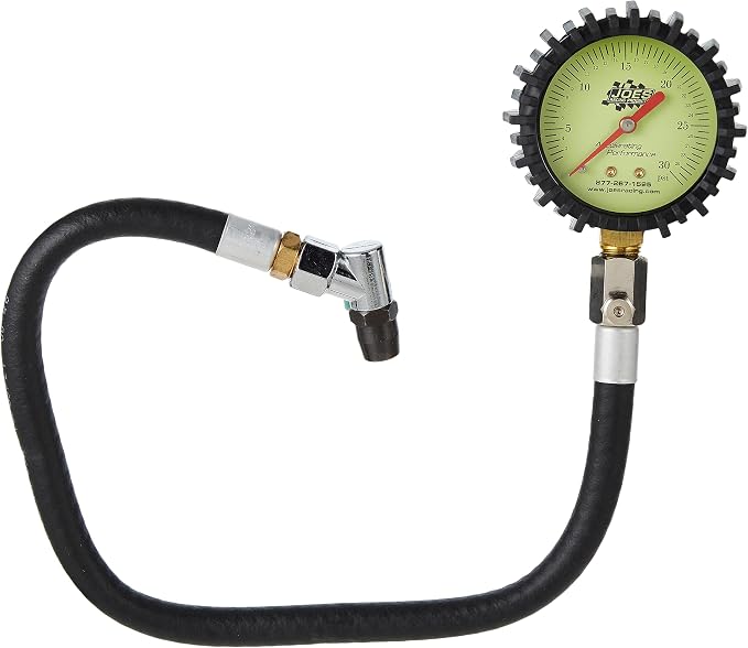 Joes Racing Products Tire Pressure Gauge, Glow in the Dark, 0-30 psi, Analog, 2-1/2 in Diameter, White Face, 1 lb Increments, Each