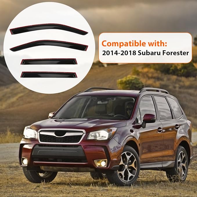 Rain Guards Compatible with 2014-2018 Forester, Tape-On Side Window Visor Wind Deflector Vent Visors Car Accessories 4pcs