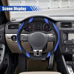 Car Steering Wheel Cover, 15 Inch Leather Anti-Slip Breathable Automotive Steering Wheel Protector, Universal Heat Resistant Vehicle Interior Accessories Cars, SUVs, Trucks(Blue)