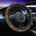 Cheetah Brown Leopard Pattern Black Hunting Steering Wheel Cover Car Accessories Cute for Women Girls Girly Universal 15 Inch Neoprene Auto Interior Decor Anti Slip Car Truck Protector