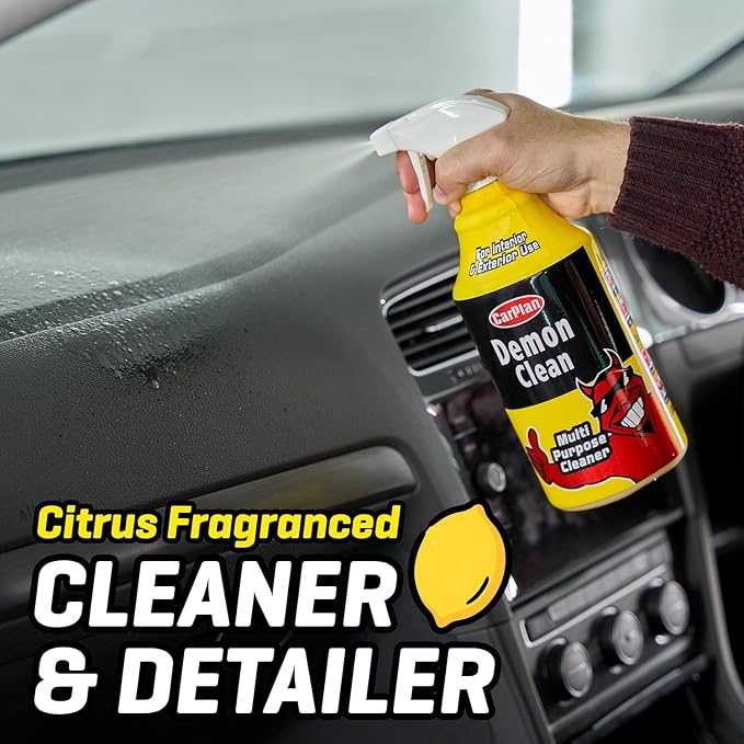 Demon Car Wash Kit - 7 Piece Set Includes Car Wash Soap, Wheel Cleaner, Tire Shine, Interior Cleaner, Demon Shine, Air Freshener & Sponge