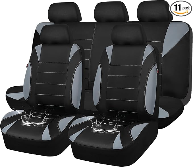Waterproof Car Seat Covers Full Sets, Universal Fit Seat Covers for Cars, EVA Neoprene Seat Cover Set Full Sets, Interior Covers for Auto SUV,Vans,sedans, Trucks,(Black and Gray)